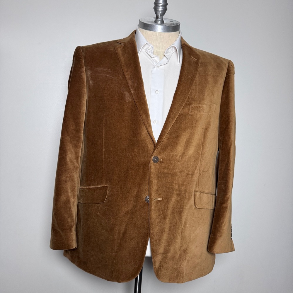 Adolfo Blazer Mens 50R Brown Solid Velvet Two Button Notch Lapel Sport Coat